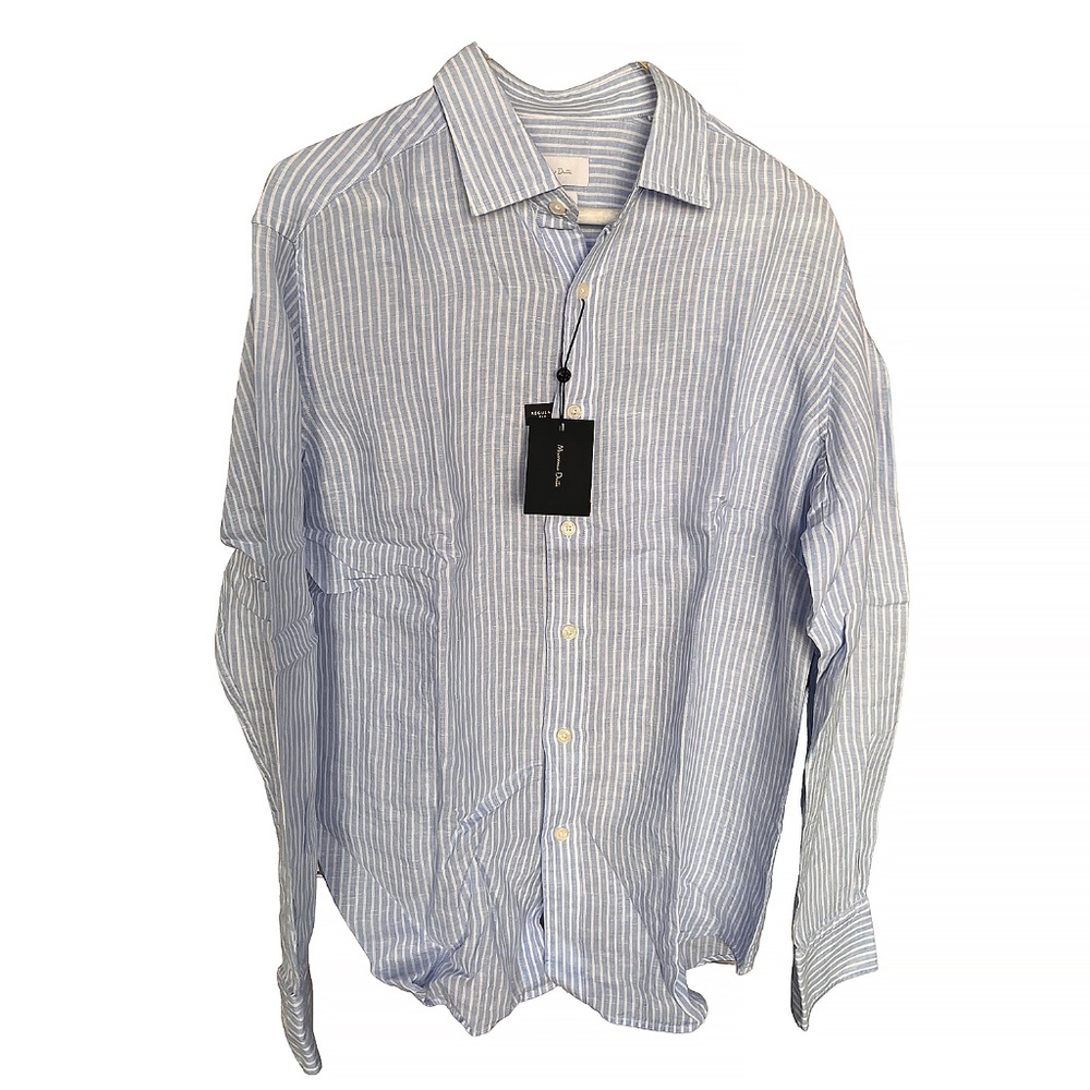 Massimo Dutti 100% Linen Blue & White Stripe Button-Down Shirt – NWT